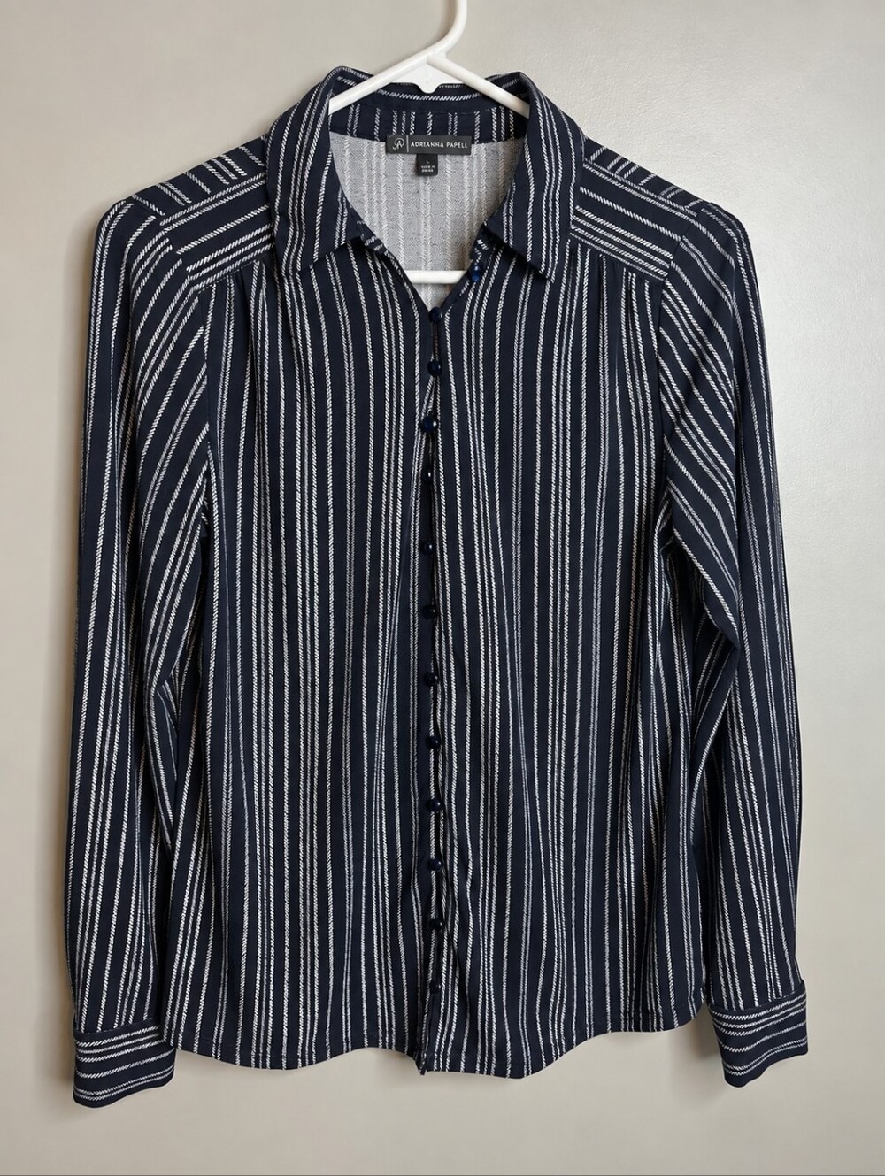 Adrianna Papell Navy White Striped Button Down Blouse Women’s XS